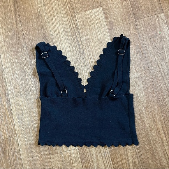 SOLD Free People Intimately In Bloom Plunge Scalloped Knit Brami - Black - Picture 3 of 9